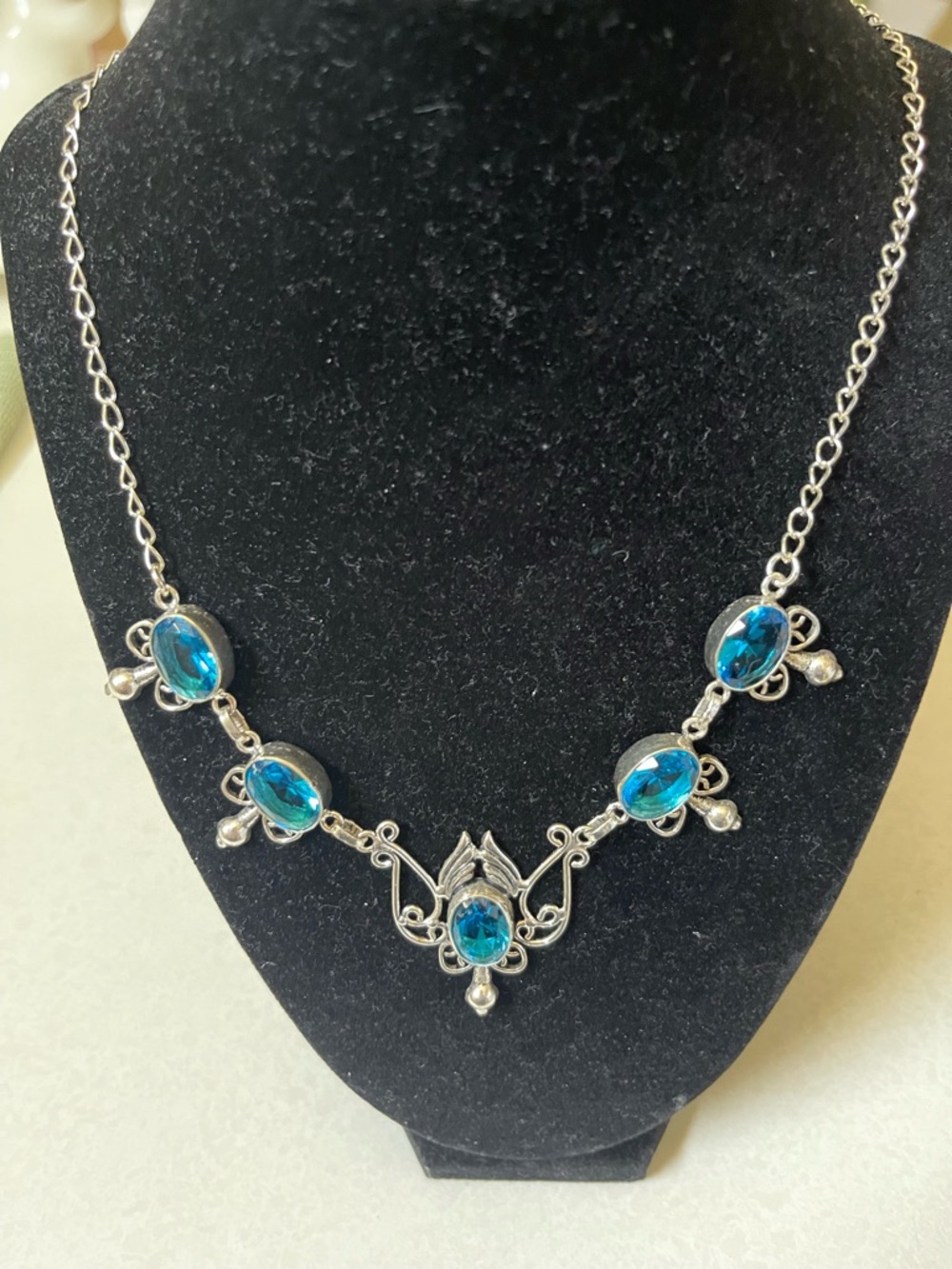 Silver-Tone Blue Gemstone Necklace - Picture 2 of 4